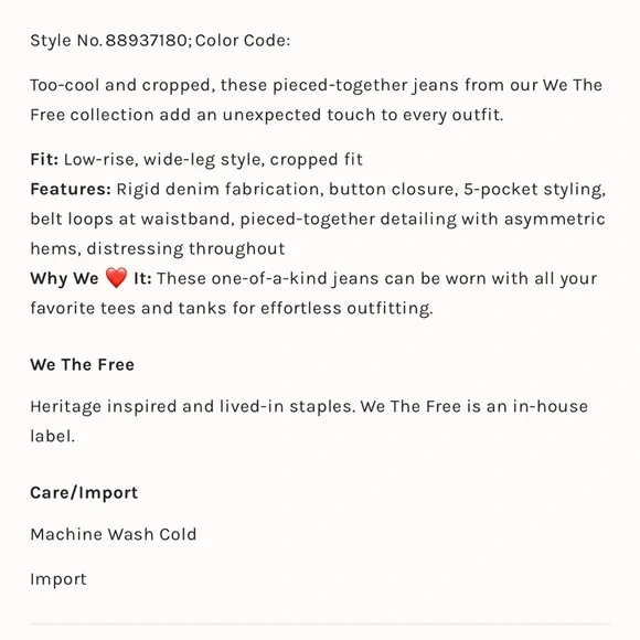 Free People We The Free Ripple Wide Leg Cropped Pieced Jeans